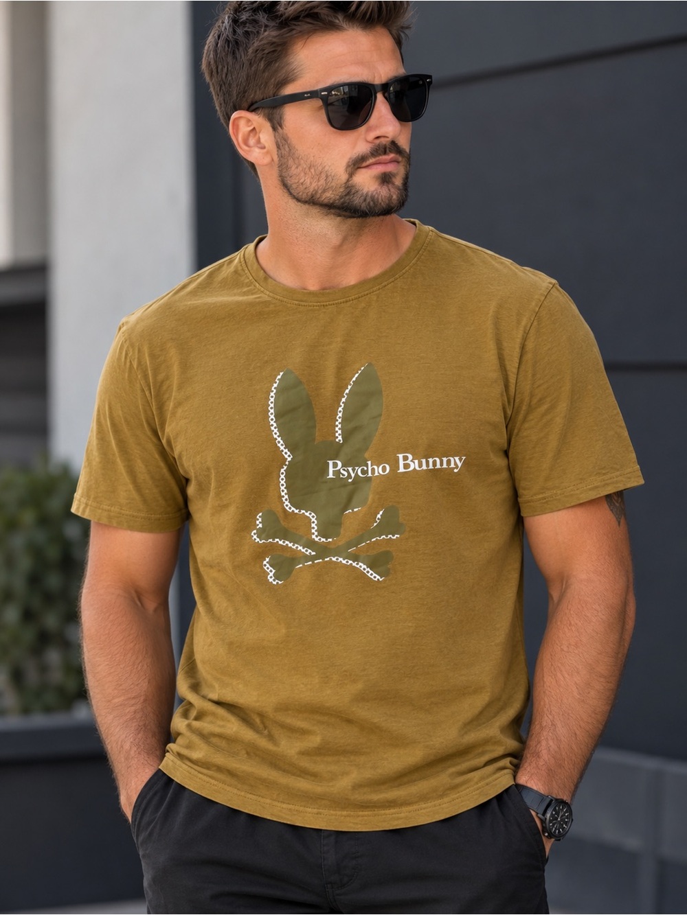 Psycho Bunny Olive Graphic Short Sleeve Tee